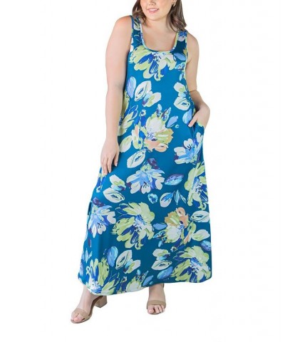 Plus Size Sleeveless Maxi Dress with Pockets Blue Multi $18.24 Dresses