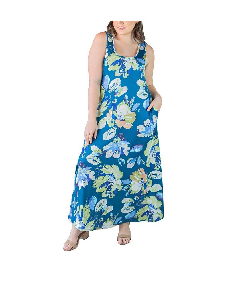 Plus Size Sleeveless Maxi Dress with Pockets Blue Multi $18.24 Dresses