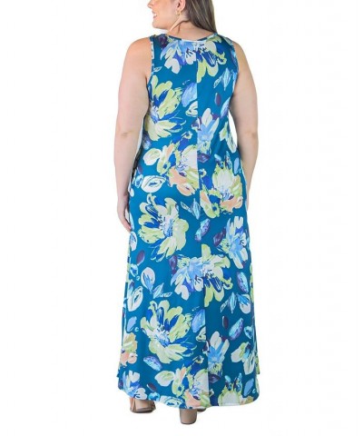 Plus Size Sleeveless Maxi Dress with Pockets Blue Multi $18.24 Dresses