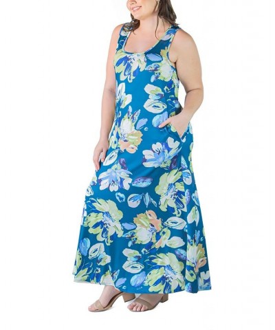 Plus Size Sleeveless Maxi Dress with Pockets Blue Multi $18.24 Dresses