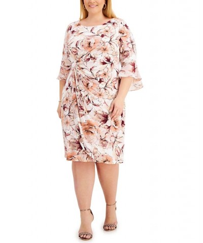 Plus Size Gathered-Waist 3/4-Sleeve Sheath Dress Cream/Pink $26.45 Dresses