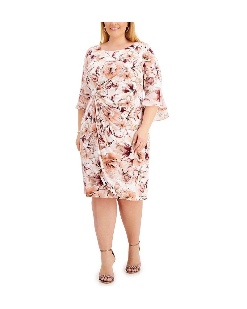 Plus Size Gathered-Waist 3/4-Sleeve Sheath Dress Cream/Pink $26.45 Dresses