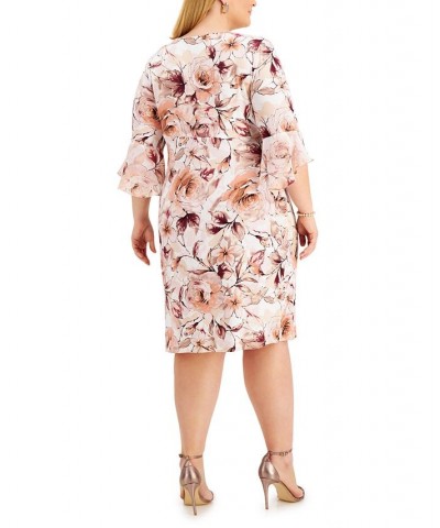 Plus Size Gathered-Waist 3/4-Sleeve Sheath Dress Cream/Pink $26.45 Dresses