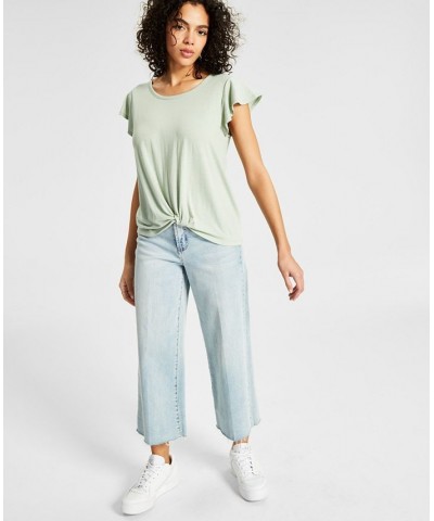 Juniors' Ruffled-Sleeve Twist-Hem Top Green $8.82 Tops