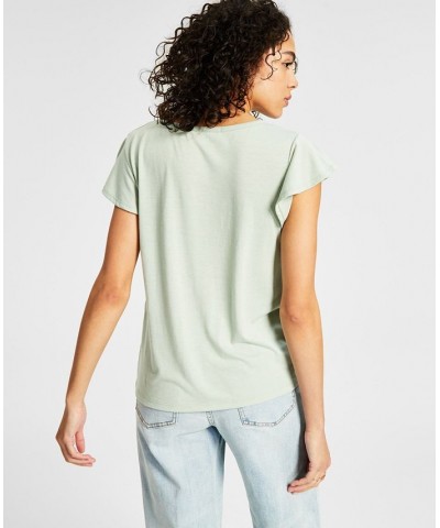 Juniors' Ruffled-Sleeve Twist-Hem Top Green $8.82 Tops