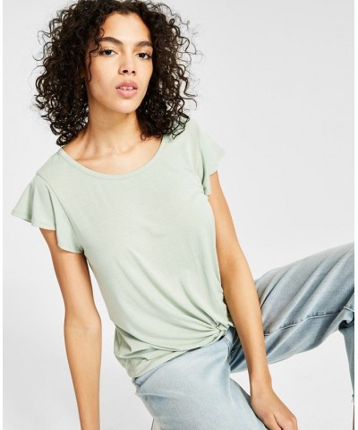 Juniors' Ruffled-Sleeve Twist-Hem Top Green $8.82 Tops