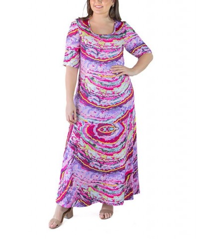 Plus Size Elbow Length Sleeve Maxi Dress Pink Multi $23.39 Dresses