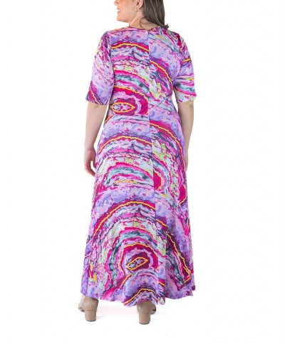 Plus Size Elbow Length Sleeve Maxi Dress Pink Multi $23.39 Dresses