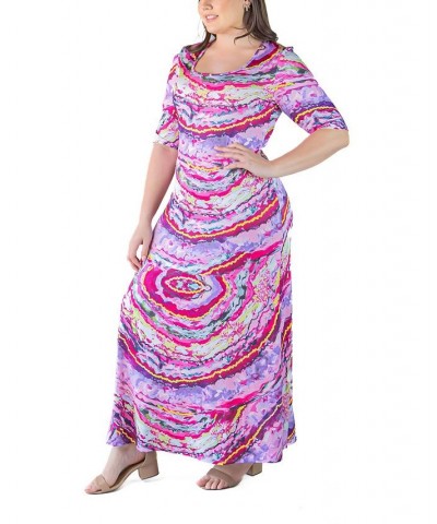 Plus Size Elbow Length Sleeve Maxi Dress Pink Multi $23.39 Dresses