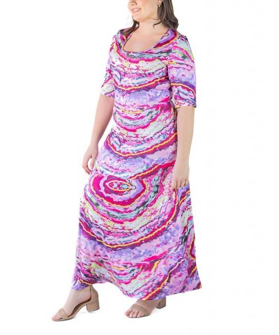 Plus Size Elbow Length Sleeve Maxi Dress Pink Multi $23.39 Dresses