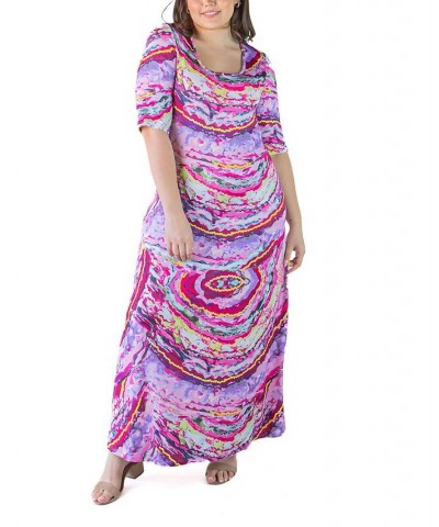 Plus Size Elbow Length Sleeve Maxi Dress Pink Multi $23.39 Dresses