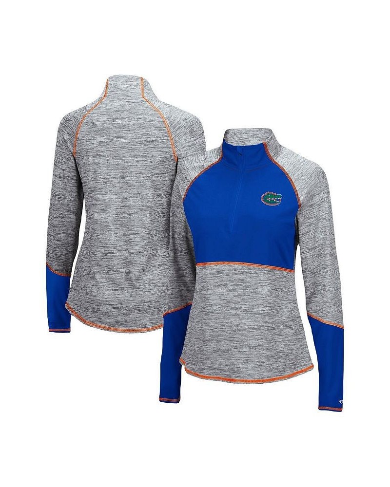 Women's Heathered Gray Royal Florida Gators Color Block Space-Dye Raglan Quarter-Zip Top Heathered Gray, Royal $33.60 Sweatsh...