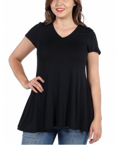 Plus Size Short Sleeve V-neck Tunic T-shirt Black $28.38 Tops