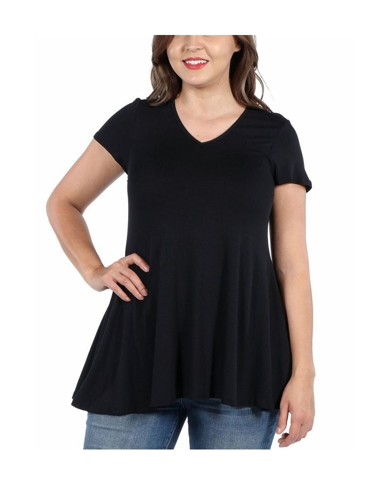 Plus Size Short Sleeve V-neck Tunic T-shirt Black $28.38 Tops