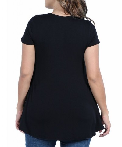 Plus Size Short Sleeve V-neck Tunic T-shirt Black $28.38 Tops