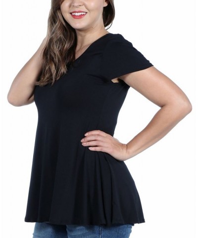 Plus Size Short Sleeve V-neck Tunic T-shirt Black $28.38 Tops