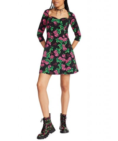 Women's Rose-Print Sweetheart Fit & Flare Dress Tin Can Rose $23.28 Dresses