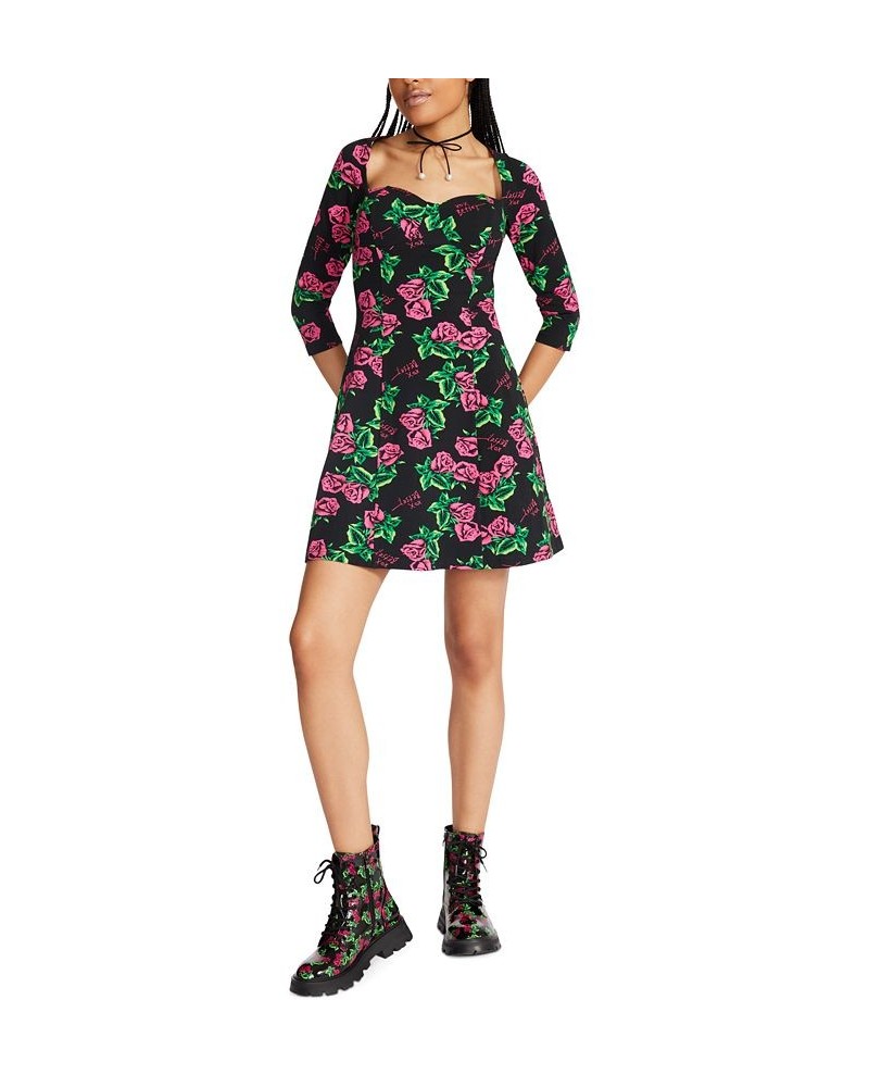 Women's Rose-Print Sweetheart Fit & Flare Dress Tin Can Rose $23.28 Dresses