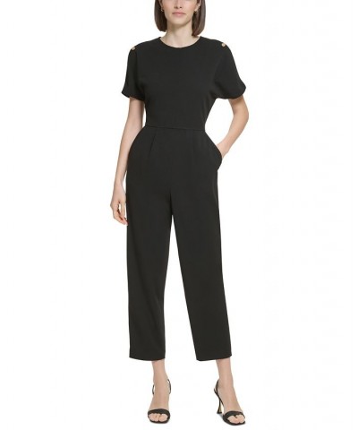 Women's Split-Sleeve Chain-Trim Jumpsuit Black $59.60 Pants