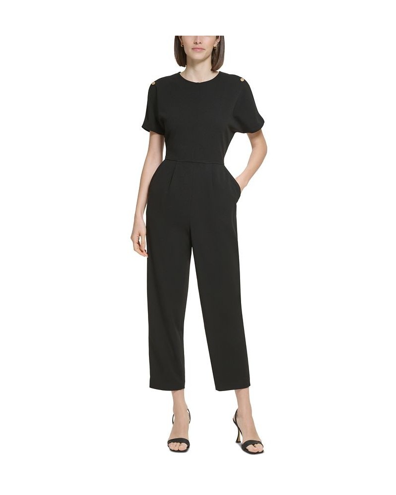 Women's Split-Sleeve Chain-Trim Jumpsuit Black $59.60 Pants