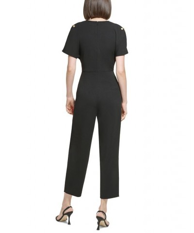 Women's Split-Sleeve Chain-Trim Jumpsuit Black $59.60 Pants