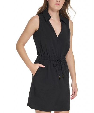 Women's X-Fit Collared Drawstring-Waist Sleeveless Sheath Dress Black $69.50 Dresses