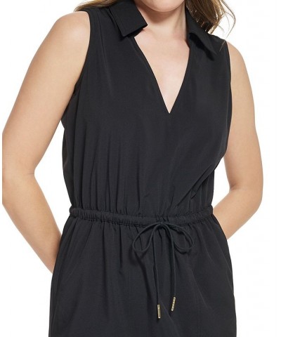 Women's X-Fit Collared Drawstring-Waist Sleeveless Sheath Dress Black $69.50 Dresses