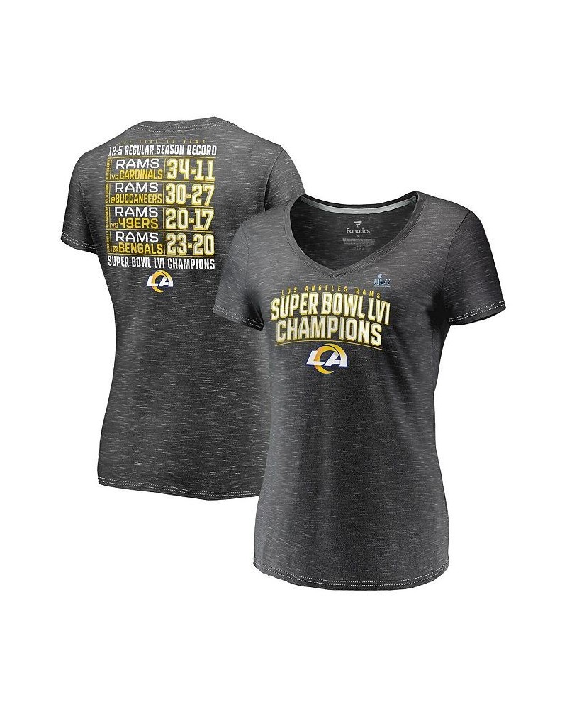 Women's Branded Heather Charcoal Los Angeles Rams Super Bowl LVI Champions Schedule V-Neck T-shirt Heathered Charcoal $18.48 ...