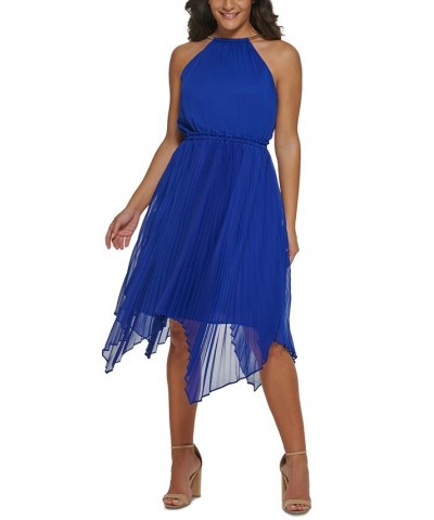 Women's Halter Handkerchief-Hem Midi Dress Blue $29.60 Dresses