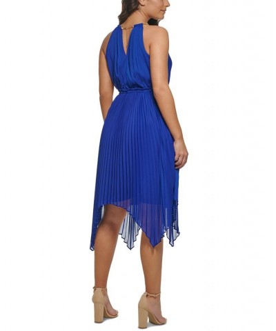 Women's Halter Handkerchief-Hem Midi Dress Blue $29.60 Dresses