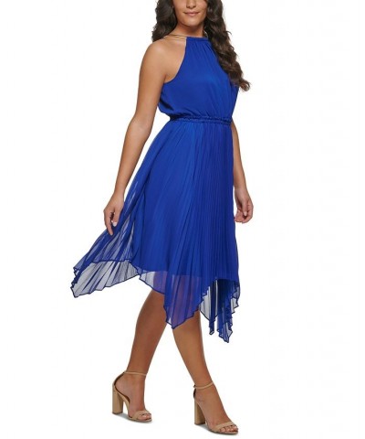 Women's Halter Handkerchief-Hem Midi Dress Blue $29.60 Dresses