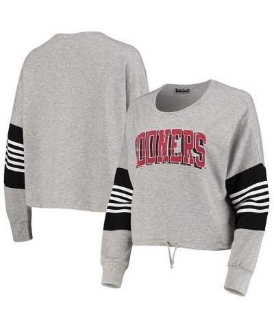 Women's Heathered Gray Oklahoma Sooners Real MVP French Terry Tri-Blend Striped Pullover Sweatshirt Black $29.90 Sweatshirts