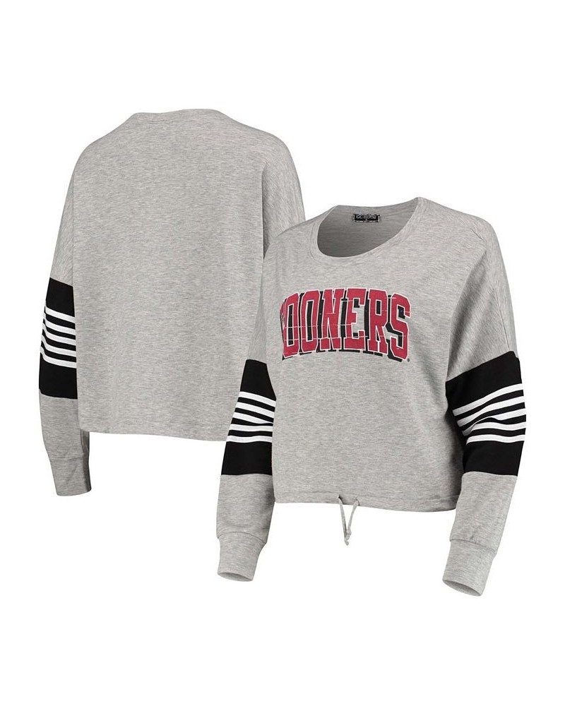 Women's Heathered Gray Oklahoma Sooners Real MVP French Terry Tri-Blend Striped Pullover Sweatshirt Black $29.90 Sweatshirts