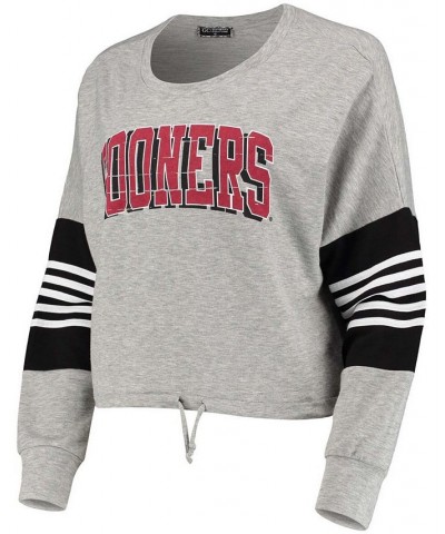 Women's Heathered Gray Oklahoma Sooners Real MVP French Terry Tri-Blend Striped Pullover Sweatshirt Black $29.90 Sweatshirts