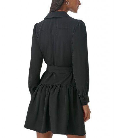 Women's V-Neck Drop-Waist A-Line Dress Black $77.42 Dresses