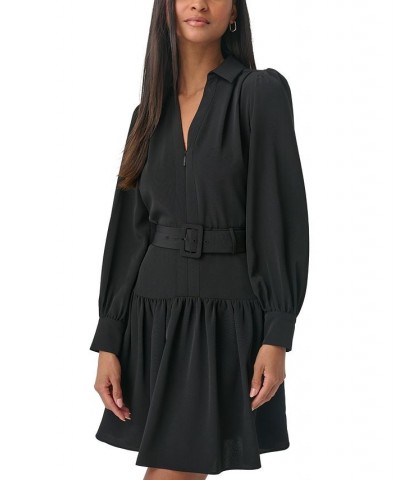 Women's V-Neck Drop-Waist A-Line Dress Black $77.42 Dresses