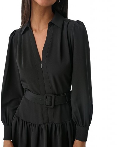 Women's V-Neck Drop-Waist A-Line Dress Black $77.42 Dresses