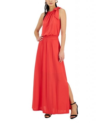 Women's Tie-Neck A-Line Dress Orange $22.89 Dresses