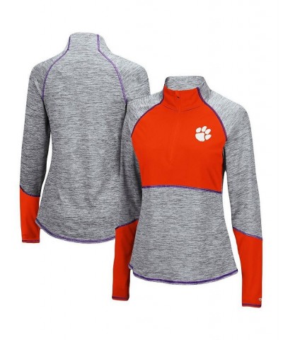 Women's Heathered Gray Orange Clemson Tigers Color Block Space-Dye Raglan Quarter-Zip Top Heathered Gray, Orange $29.40 Tops