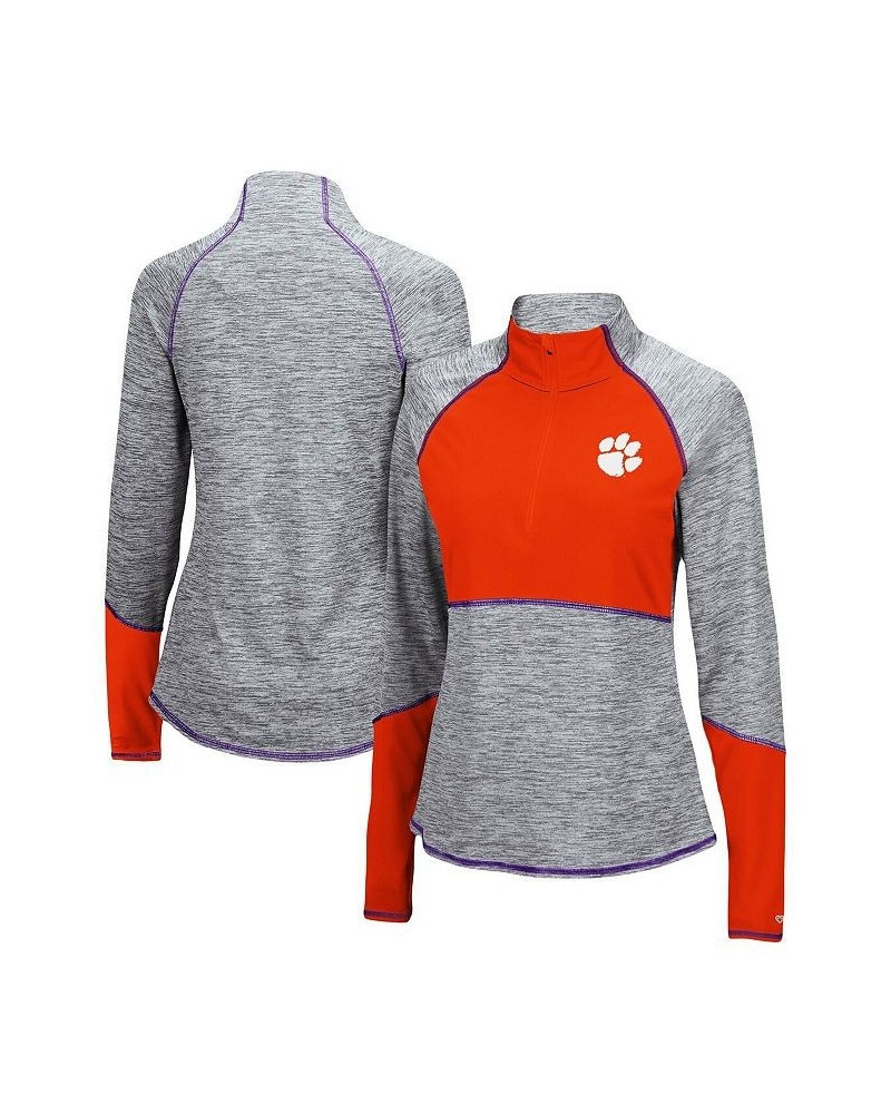 Women's Heathered Gray Orange Clemson Tigers Color Block Space-Dye Raglan Quarter-Zip Top Heathered Gray, Orange $29.40 Tops