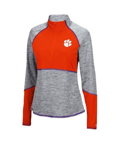 Women's Heathered Gray Orange Clemson Tigers Color Block Space-Dye Raglan Quarter-Zip Top Heathered Gray, Orange $29.40 Tops