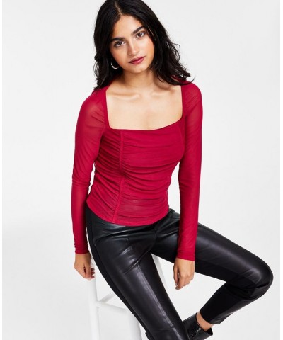 Women's Square-Neck Ruched Mesh Top Royal Amaryllis $10.18 Tops