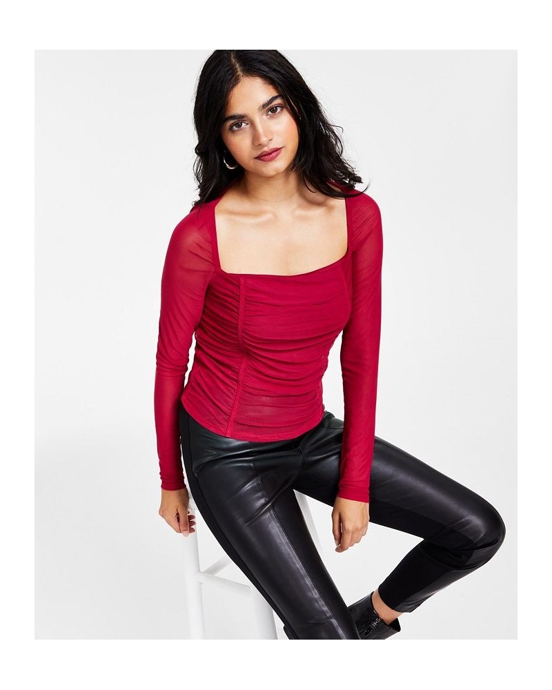 Women's Square-Neck Ruched Mesh Top Royal Amaryllis $10.18 Tops