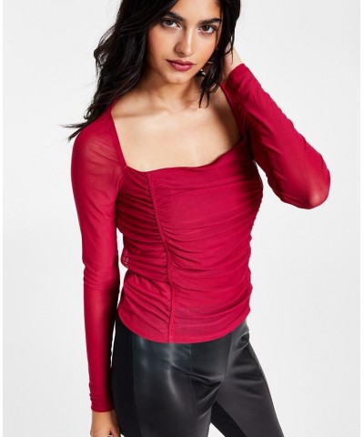 Women's Square-Neck Ruched Mesh Top Royal Amaryllis $10.18 Tops