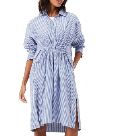 Women's Rhodes Cotton Striped Shirt Dress Linen White $34.56 Dresses