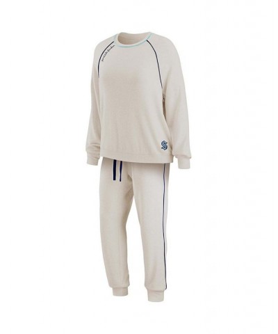 Women's Oatmeal Seattle Kraken Raglan Pullover Sweatshirt Pants Lounge Set Oatmeal $50.60 Pajama