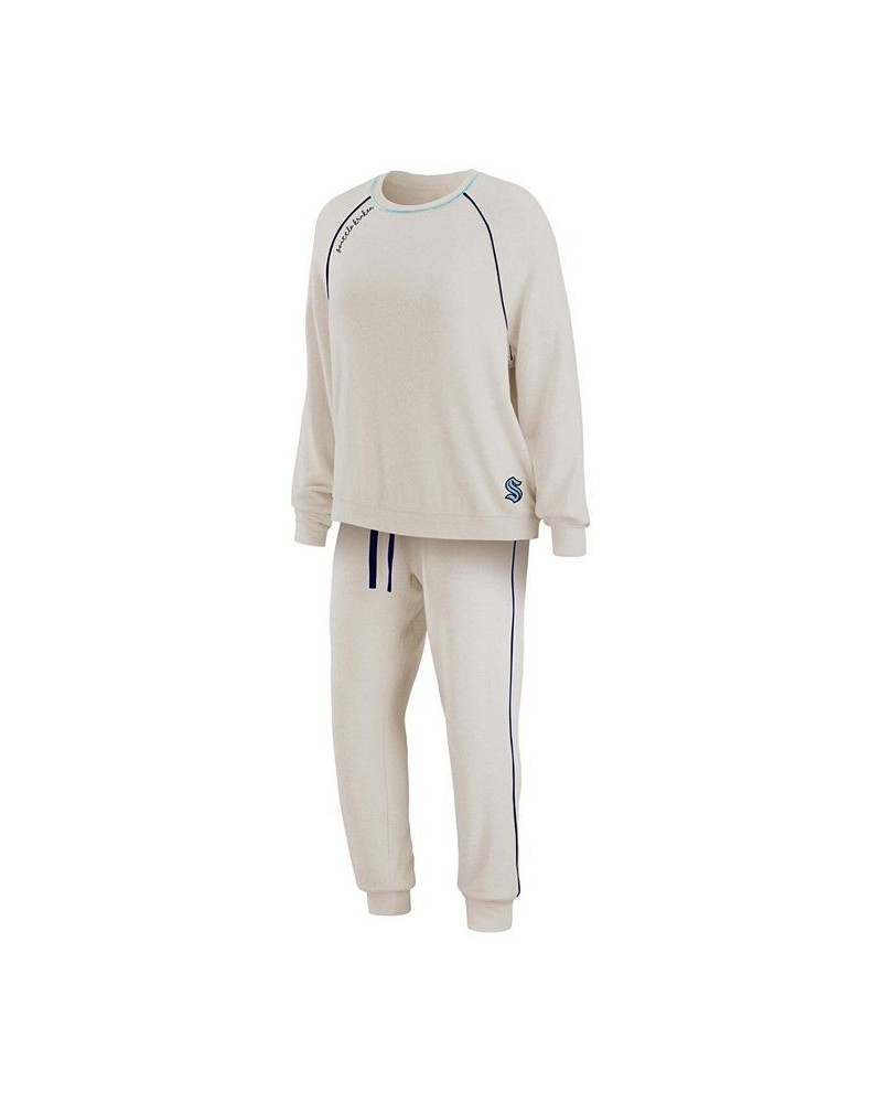 Women's Oatmeal Seattle Kraken Raglan Pullover Sweatshirt Pants Lounge Set Oatmeal $50.60 Pajama