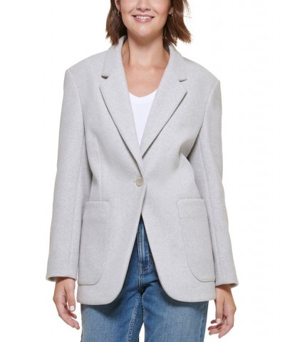 Petite Oversized Drop-Shoulder Button Blazer Light Grey Melange $44.89 Jackets