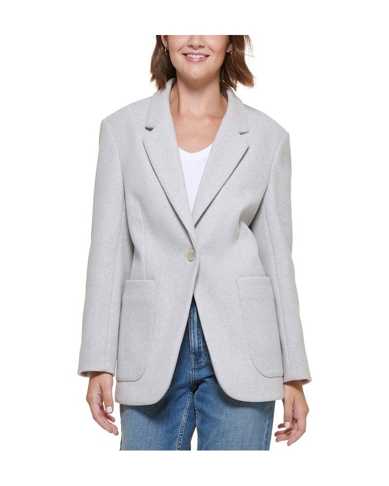 Petite Oversized Drop-Shoulder Button Blazer Light Grey Melange $44.89 Jackets