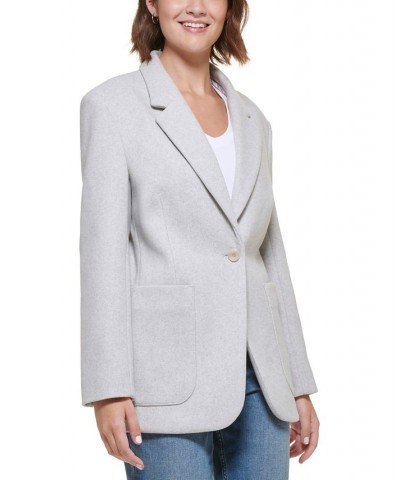 Petite Oversized Drop-Shoulder Button Blazer Light Grey Melange $44.89 Jackets